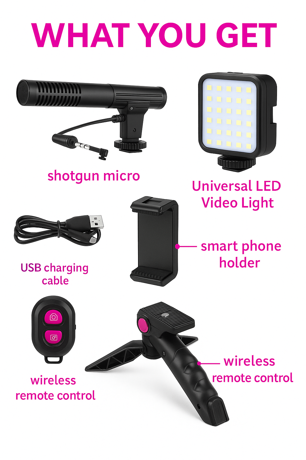 Vlogger Pro Kit – LED Light + Shotgun Mic + Tripod