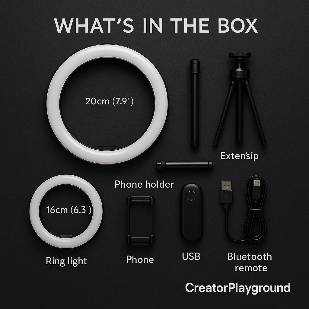 LED Selfie Ring Light Kit (16 cm/20 cm) with Tripod & Phone Holder | CreatorPlayground