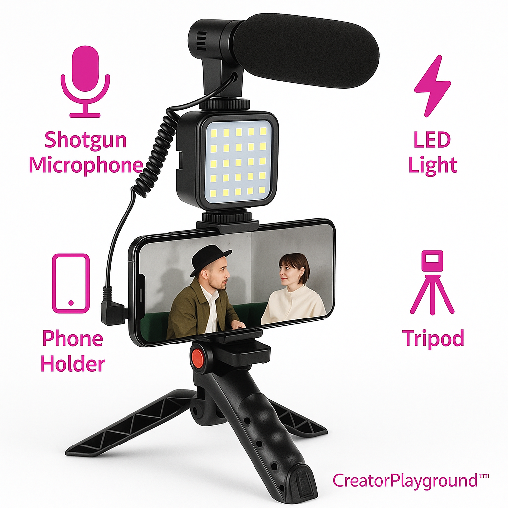 Vlogger Pro Kit – LED Light + Shotgun Mic + Tripod