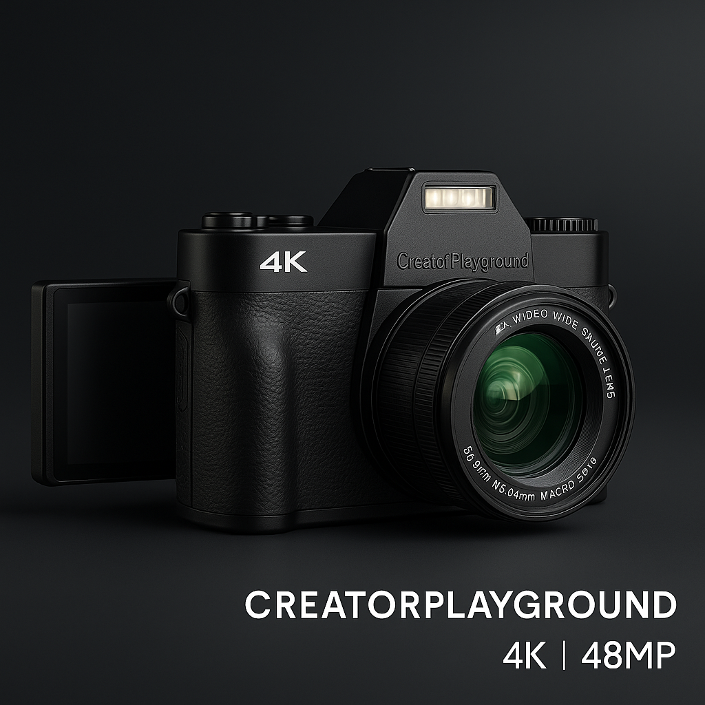 CreatorPlayground Retro SLR-Style 48MP 4K Digital Camera (3” Flip Screen, Wi-Fi)