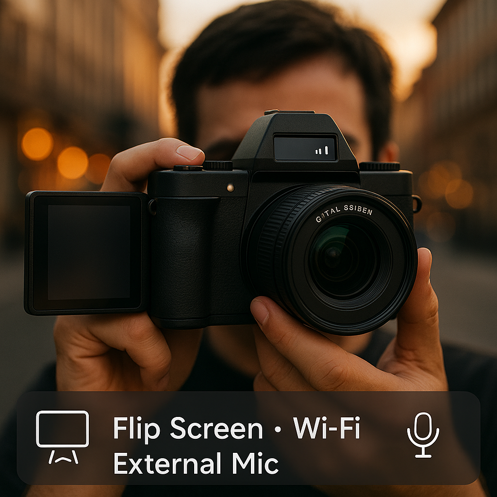 CreatorPlayground Retro SLR-Style 48MP 4K Digital Camera (3” Flip Screen, Wi-Fi)