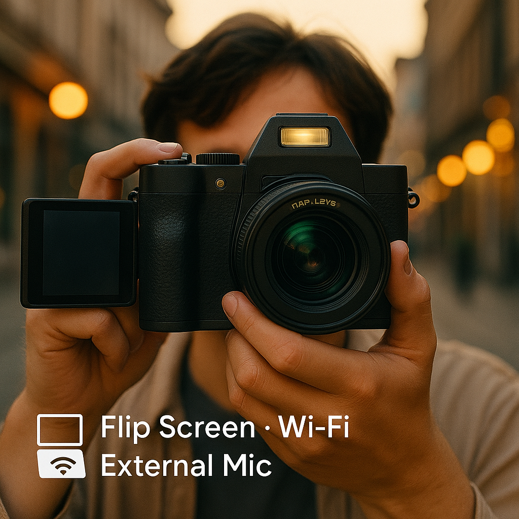 CreatorPlayground Retro SLR-Style 48MP 4K Digital Camera (3” Flip Screen, Wi-Fi)