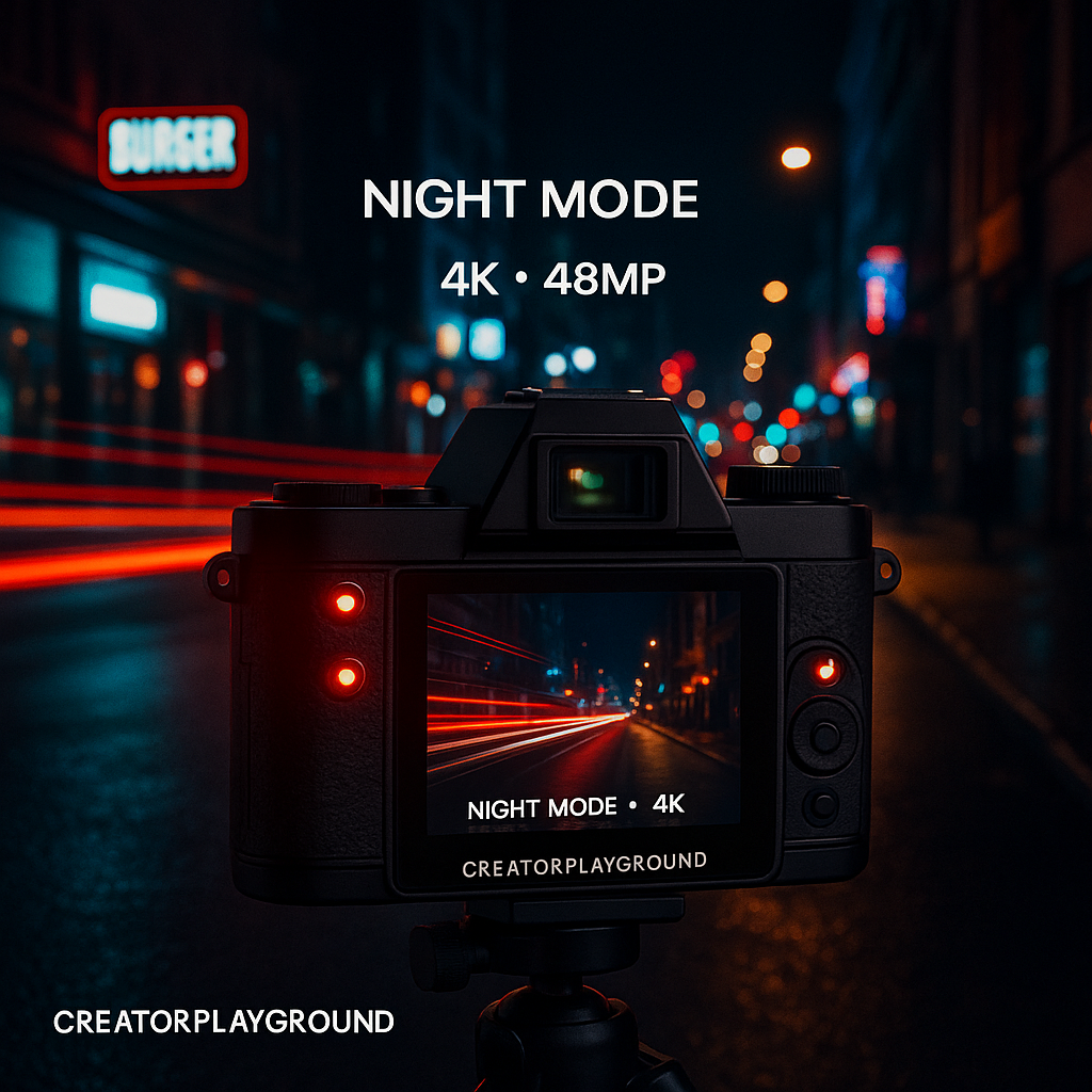 CreatorPlayground Retro SLR-Style 48MP 4K Digital Camera (3” Flip Screen, Wi-Fi)