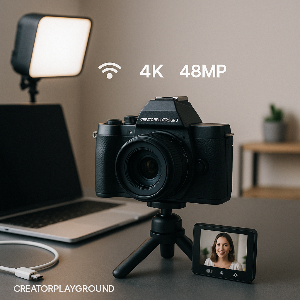 CreatorPlayground Retro SLR-Style 48MP 4K Digital Camera (3” Flip Screen, Wi-Fi)