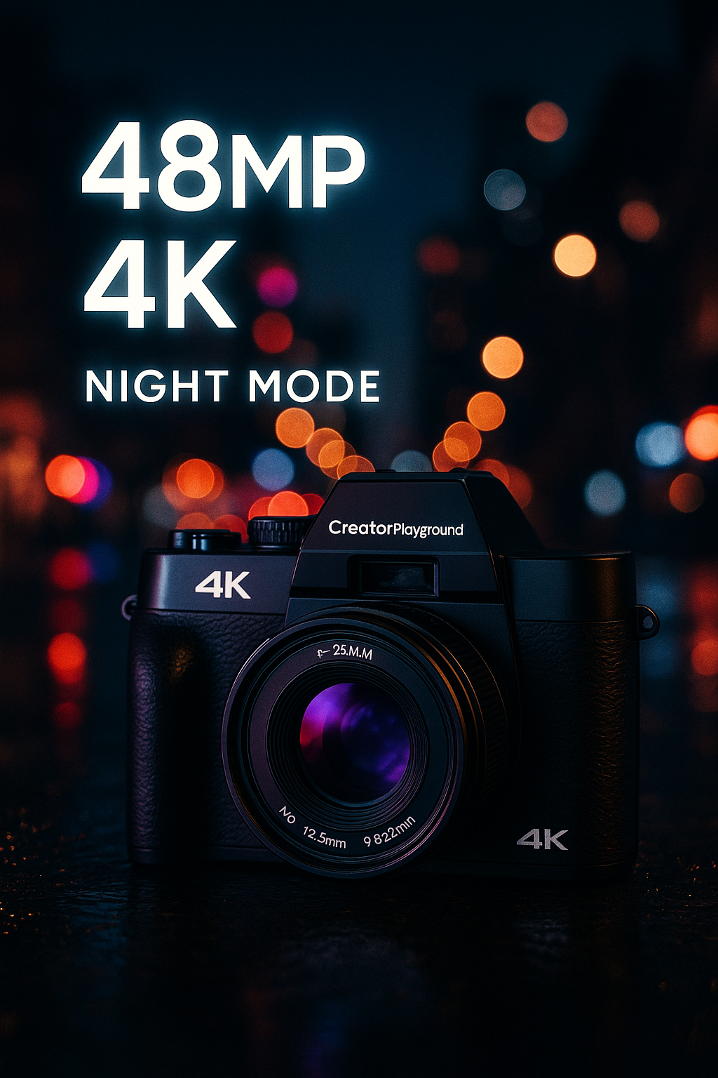 CreatorPlayground Retro SLR-Style 48MP 4K Digital Camera (3” Flip Screen, Wi-Fi)