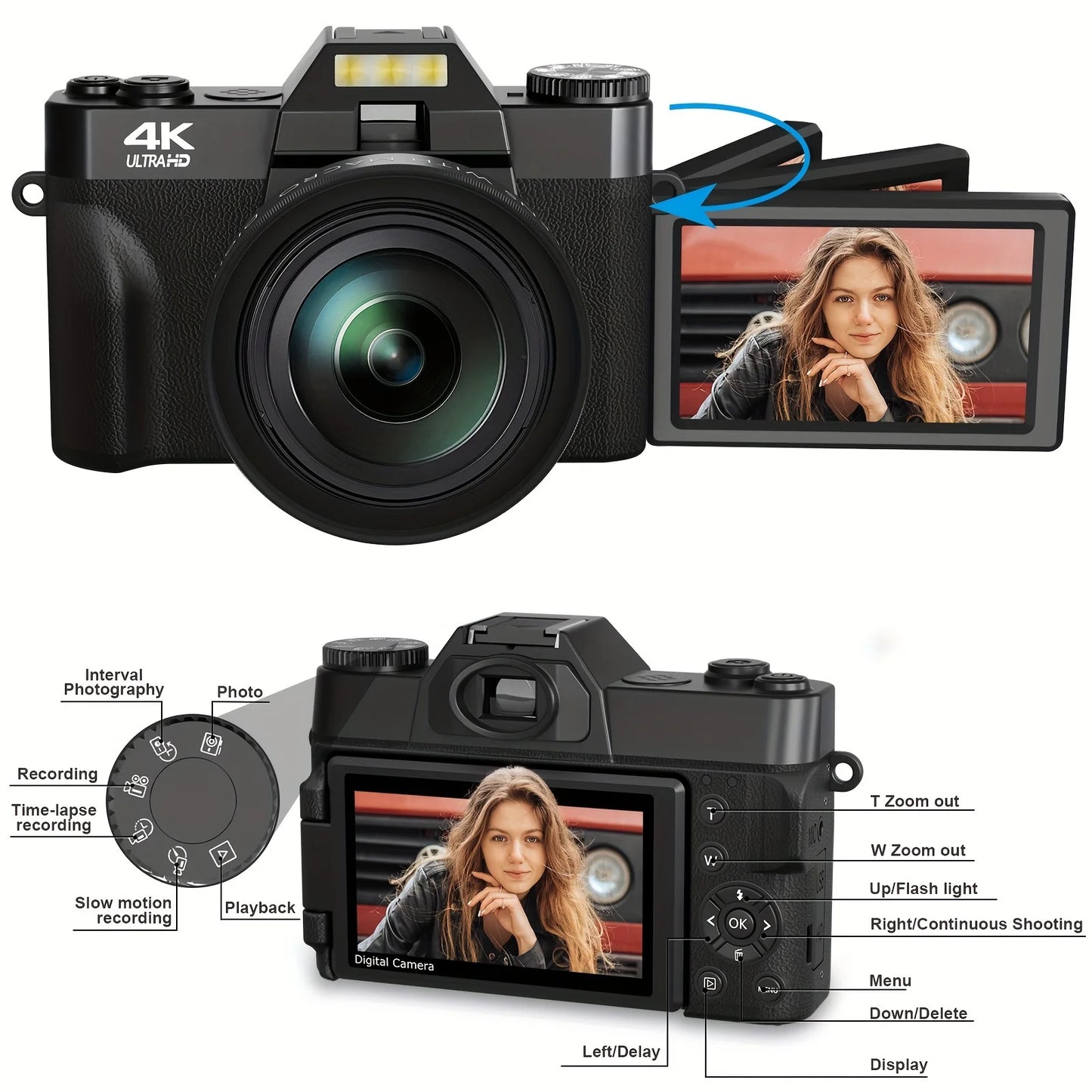CreatorPlayground Retro SLR-Style 48MP 4K Digital Camera (3” Flip Screen, Wi-Fi)