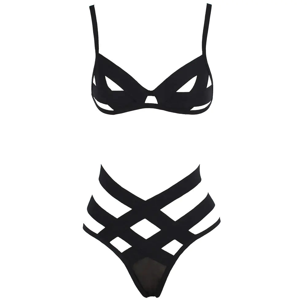 Women's Sexy Ribbon Hollow Three-Point Lingerie Set
