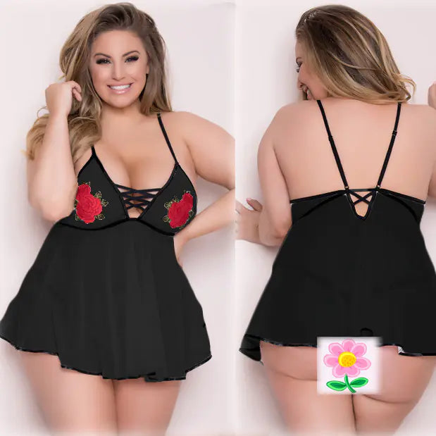 Plus Size Sexy Lace Flower Lingerie Nightwear