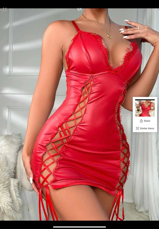 Women's Sexy Lingerie Set with Patent Leather Skirt