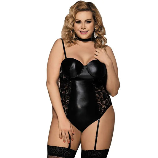 Plus Size Lace Lingerie Bodysuit with Garter Belt