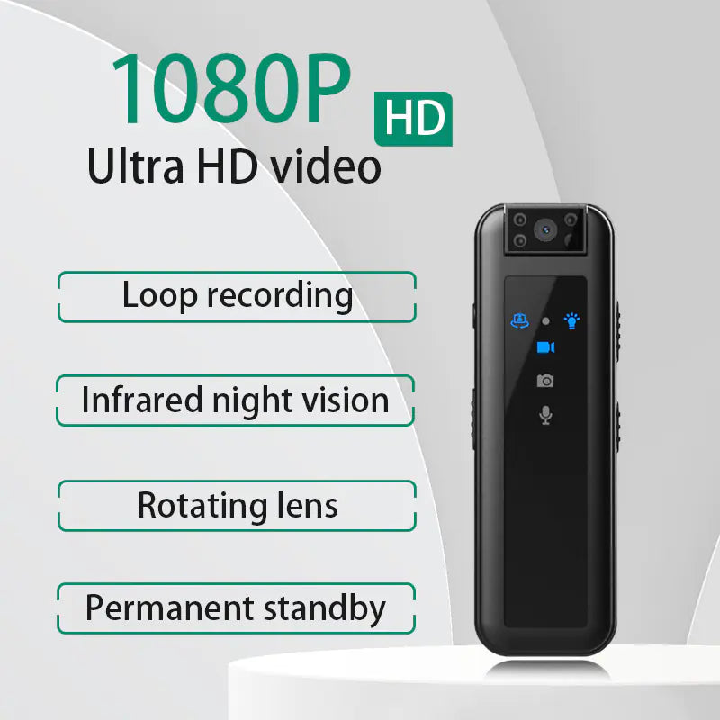 Clip-On 1080P Mini Body HD Camera — 180° Rotating Lens, IR Night Vision, 256GB